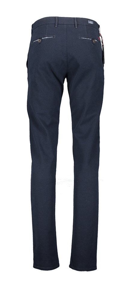 Blauwe slim fit broek met fijne ruit. Atelier Noterman 