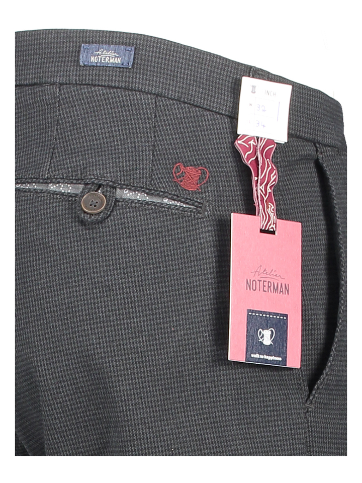Grijz eslim fit broek met fijn ruit patroon Atelier Noterman
