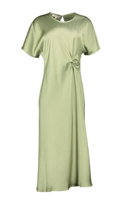 Groene maxi jurk met strop in glanzende look Marie Mero