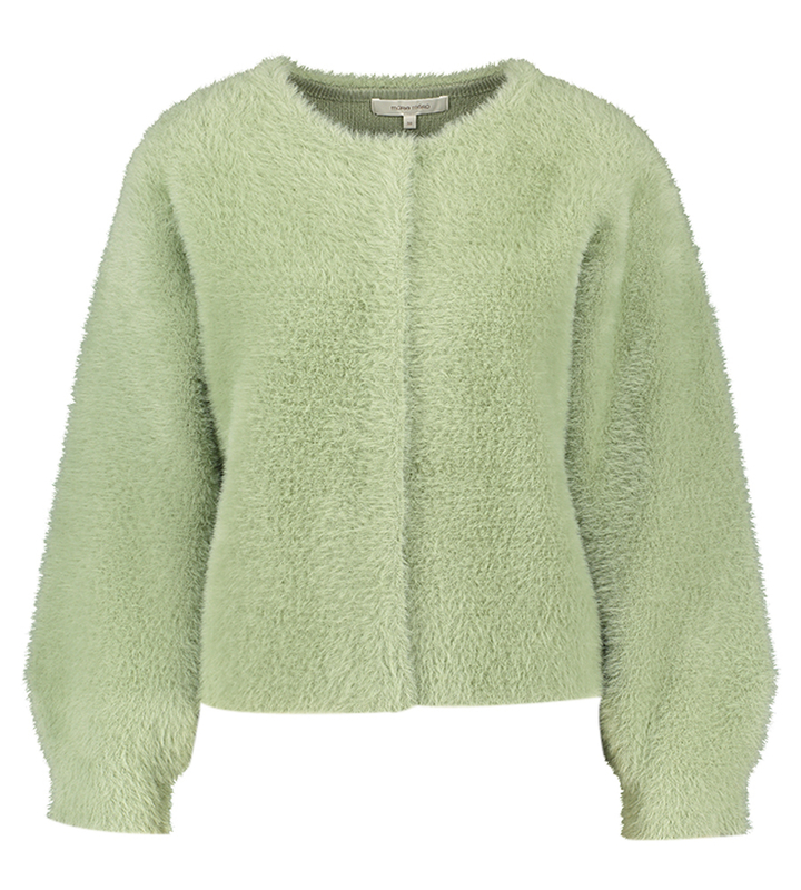 Muntgroene fluffy gilet met drukknopen Marie Mero