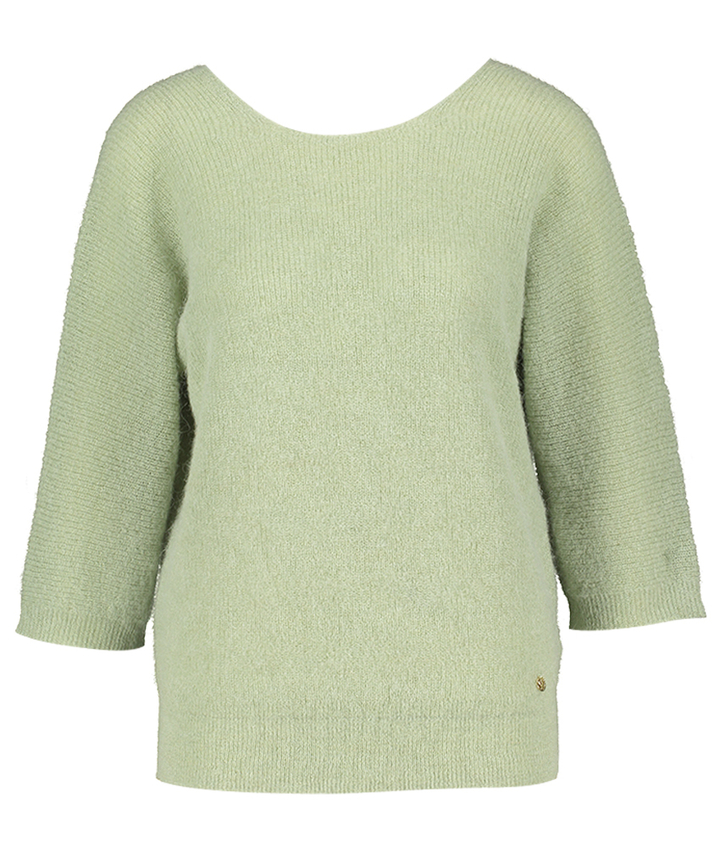 Muntgroene pull met ronde hals vooraan en V-hals achteraan Marie Mero