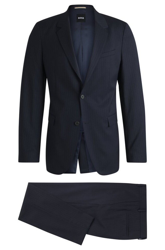 Donkerblauw 2-delig slim fit kostuum met krijtstreep Houston Hugo Boss