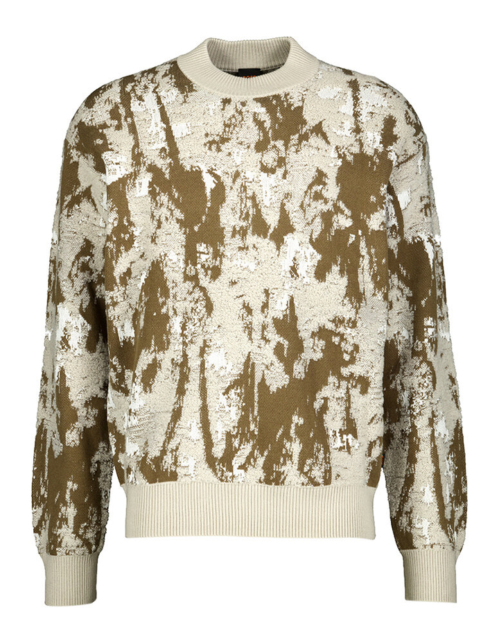 Kaki en beige trui in structuur met ronde hals Kalmtree Hugo Boss