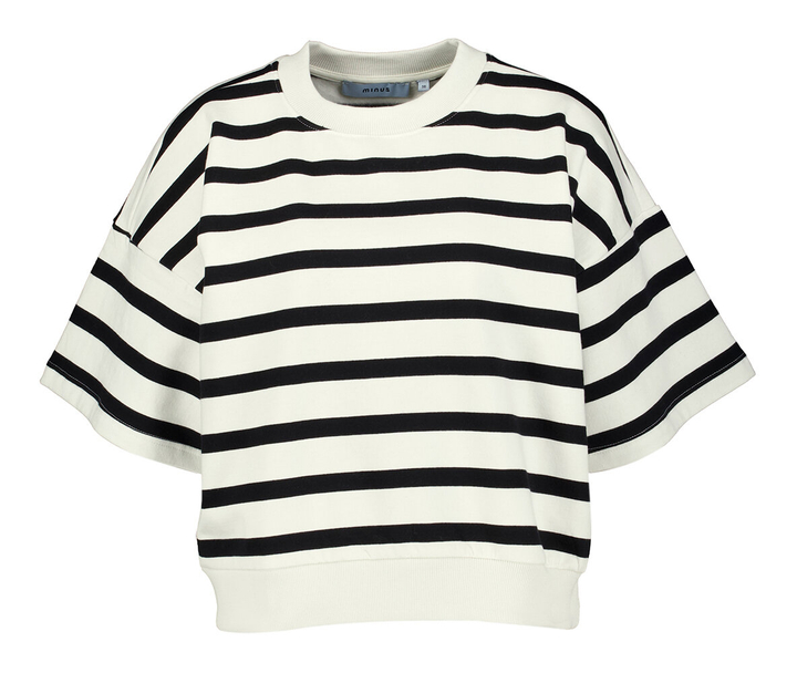 Donkerblauw en wit gestreepte katoenen pull met korte mouwen Estella Minus