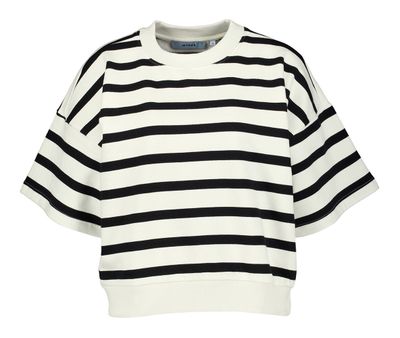Donkerblauw en wit gestreepte katoenen pull met korte mouwen Estella Minus
