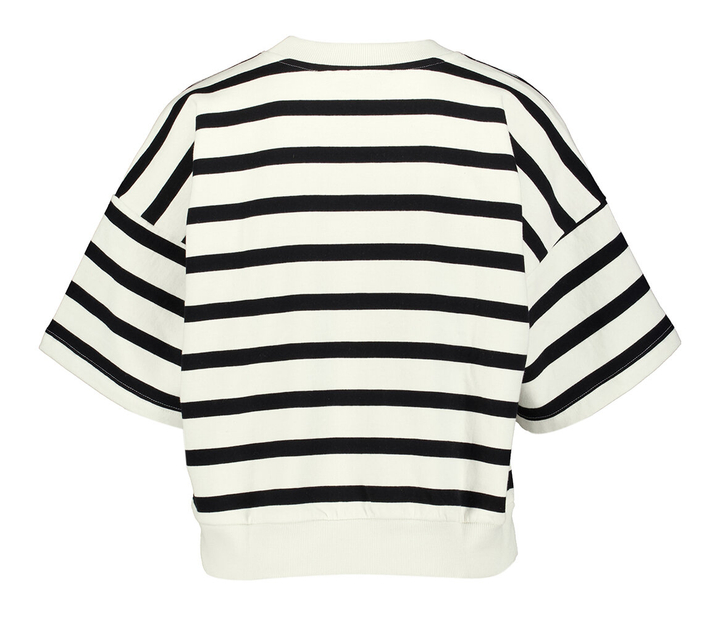 Donkerblauw en wit gestreepte katoenen pull met korte mouwen Estella Minus