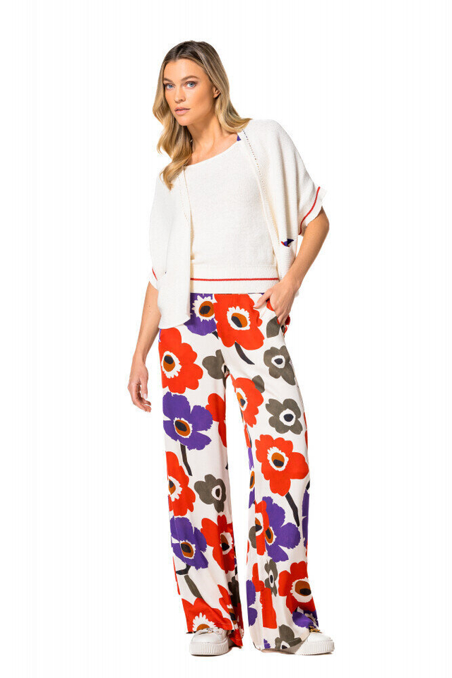 Multicolor soepelvallende wijde broek in bloemenprint Caroline Biss