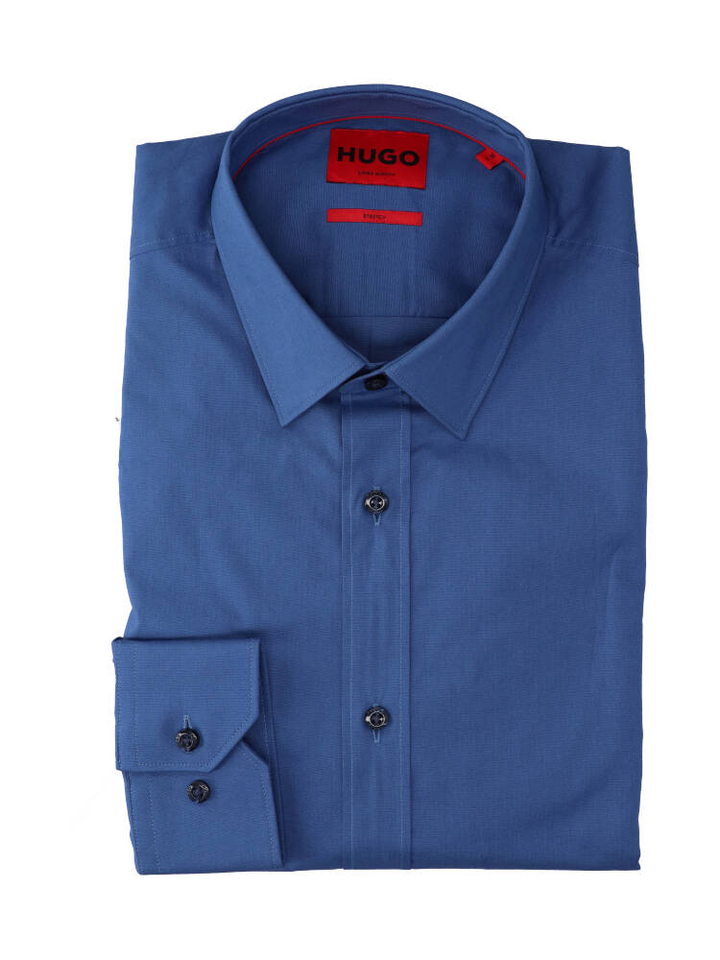 Jeansblauw katoenen hemd (slim fit) met lange mouwen Hugo Boss