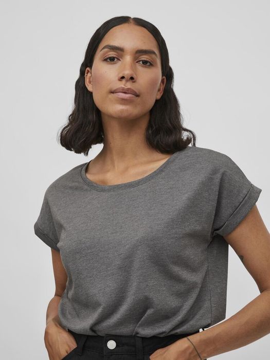 Donkergrijze t-shirt met ronde hals Vidreamers Vila