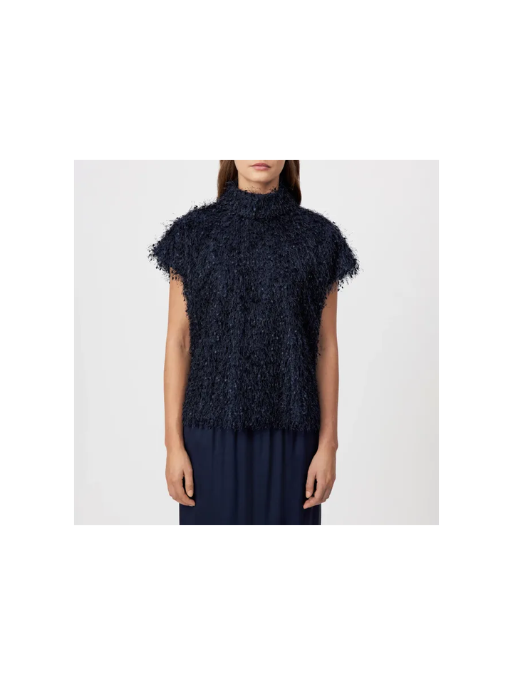 Donkerblauwe ruffle top Alaria Drykorn 