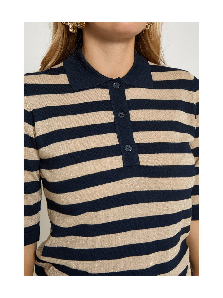 Donkerblauwe polo met gouden strepen Alice Minus 