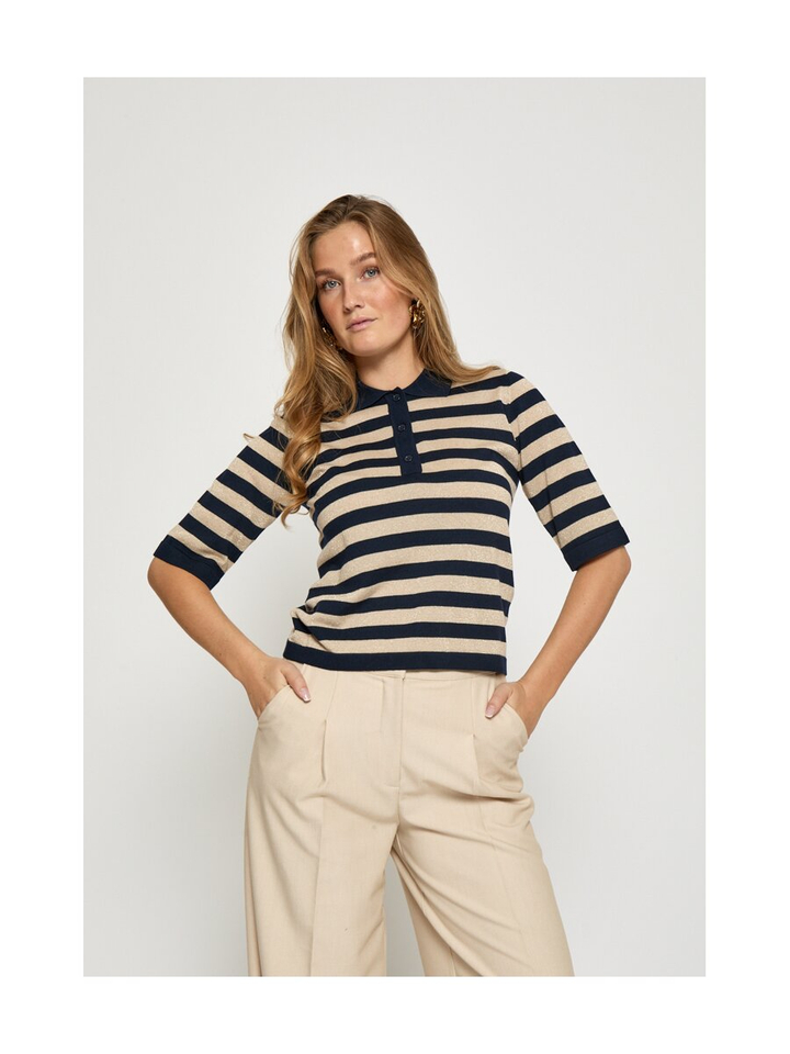 Donkerblauwe polo met gouden strepen Alice Minus 