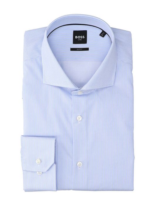 Wit katoenen hemd (slim fit) met blauwe strepen en lange mouwen Hugo Boss