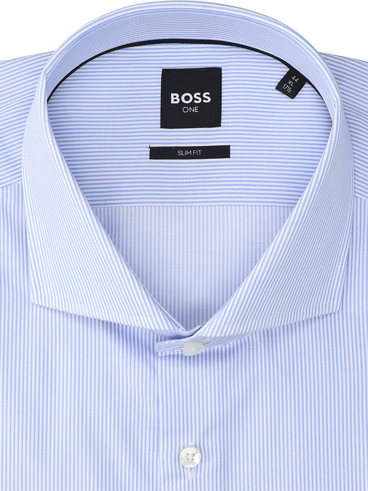 Wit katoenen hemd (slim fit) met blauwe strepen en lange mouwen Hugo Boss