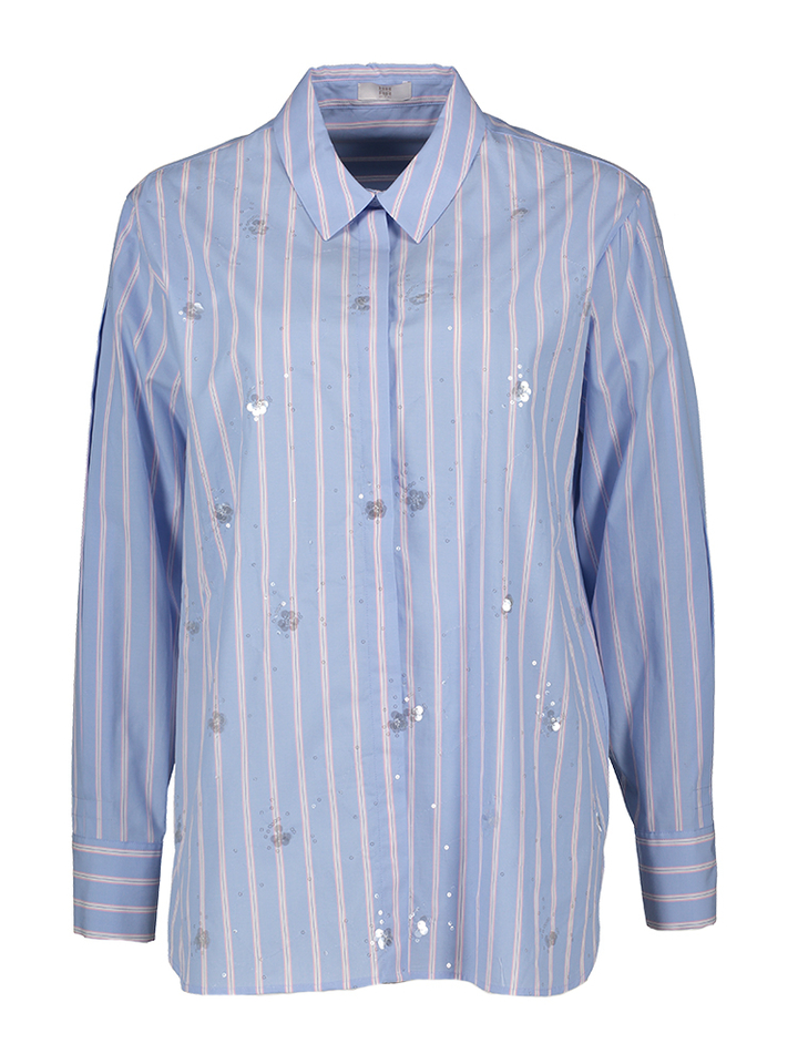 Lichtblauwe gestreepte bloes met pailletten datail Riani