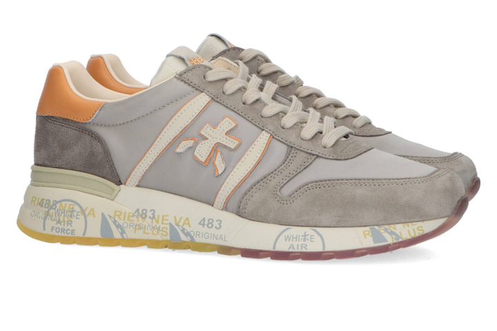 Lichtgrijze lage sneakers met oranje details Lander Premiata