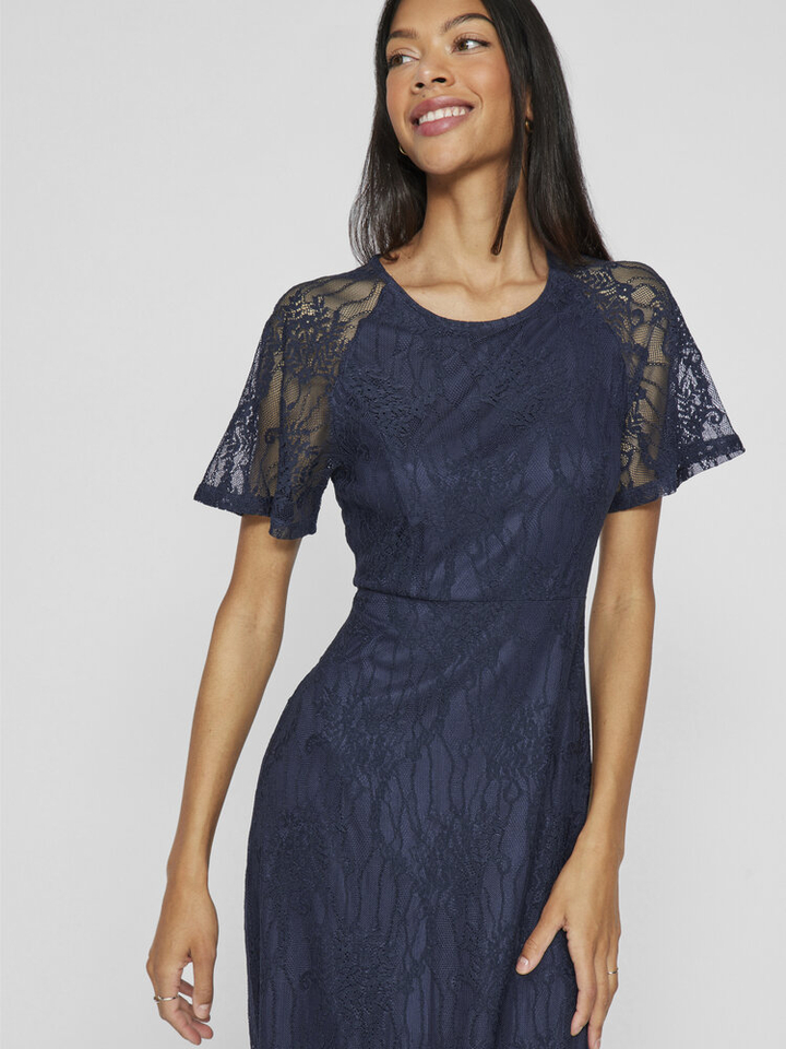 Donkerblauwe kanten jurk Vifemma Vila