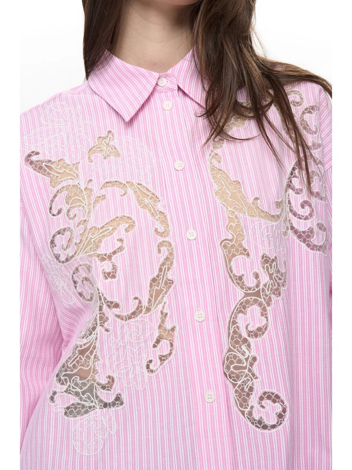 Roze gestreepte bloes met kant detail Nuvalerie Numph 