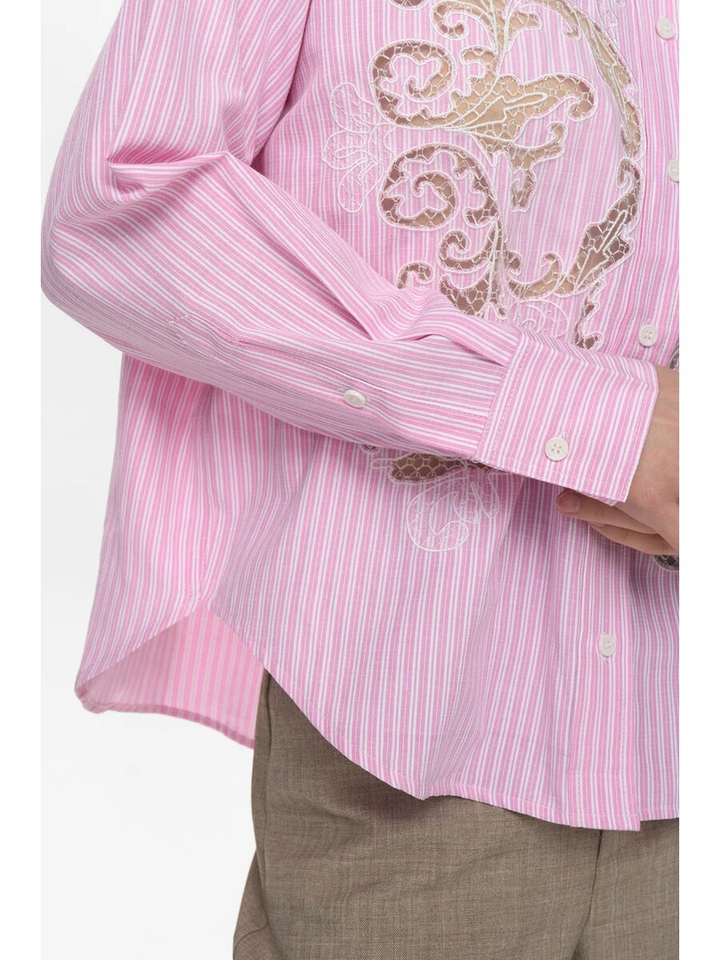 Roze gestreepte bloes met kant detail Nuvalerie Numph 