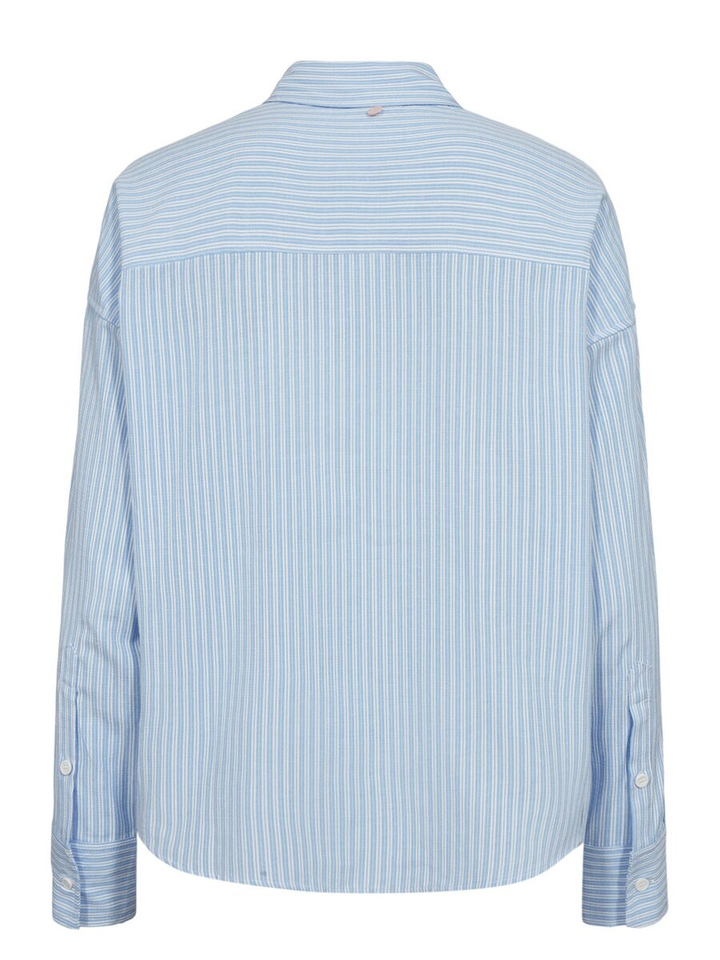 Blauwe gestreepte bloes met kant detail Nuvalerie Numph