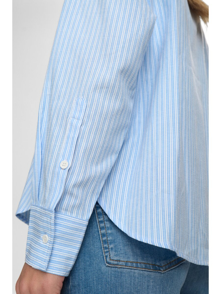 Blauwe gestreepte bloes met kant detail Nuvalerie Numph