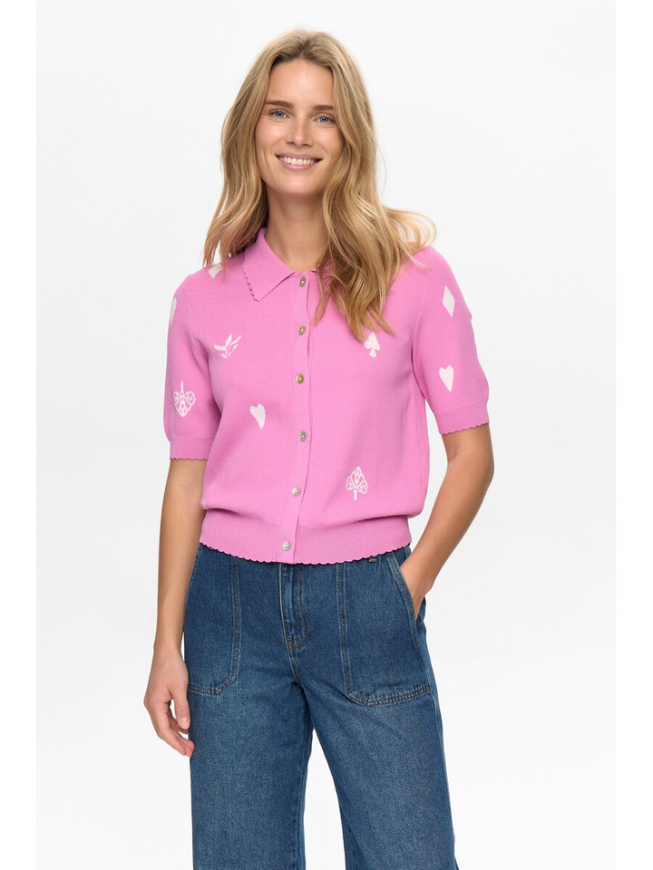 Roze trui met polokraag en print Numalitta Numph