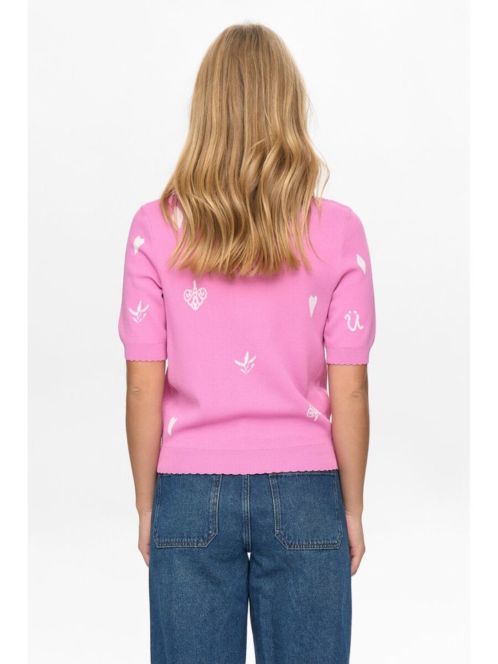 Roze trui met polokraag en print Numalitta Numph