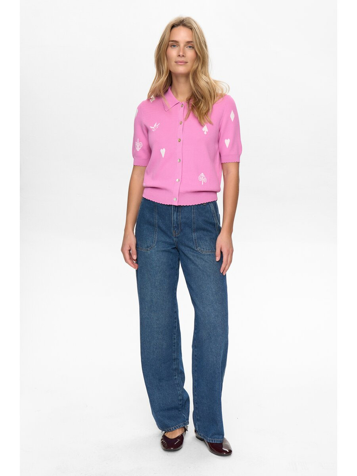 Roze trui met polokraag en print Numalitta Numph