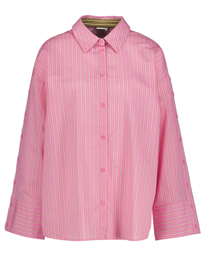 Roze gestreepte bloes met knoop detail op de mouw Nualica Numph