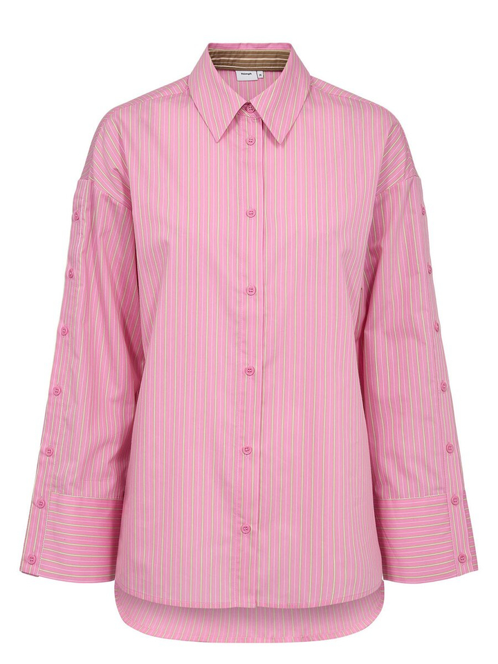 Roze gestreepte bloes met knoop detail op de mouw Nualica Numph