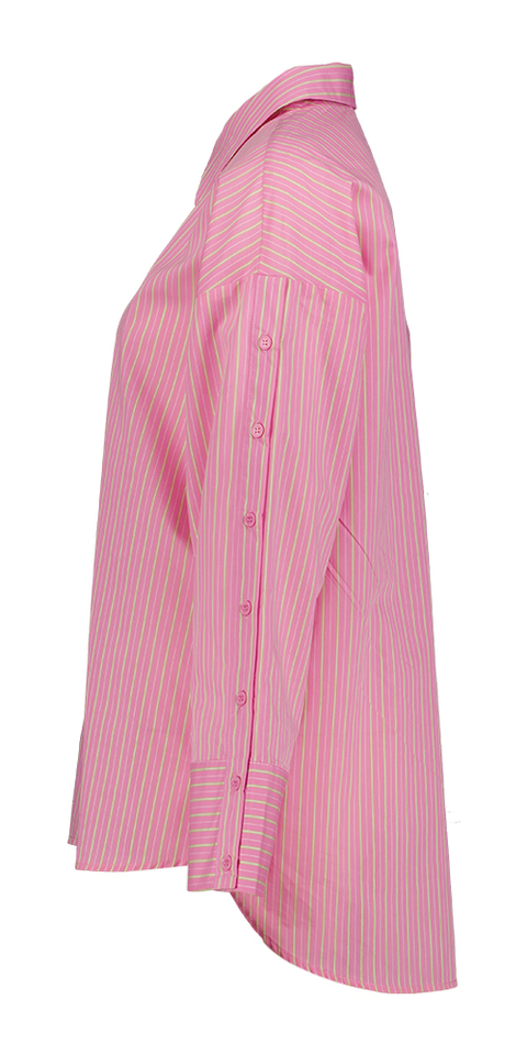 Roze gestreepte bloes met knoop detail op de mouw Nualica Numph