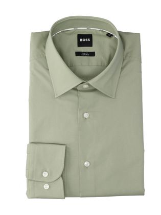 Hugo Boss Lichtgroen katoenen hemd ( slim fit) met lange mouwen