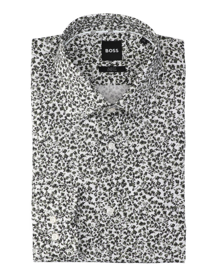 Wit katoenen hemd (slim fit) met bloemen en lange mouwen Hugo Boss