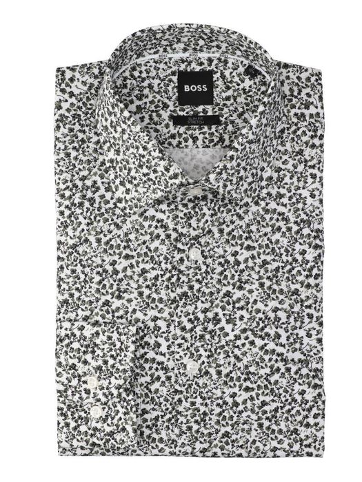 Wit katoenen hemd (slim fit) met bloemen en lange mouwen Hugo Boss