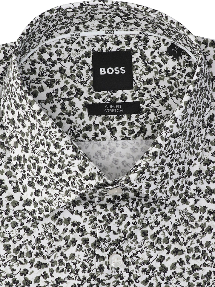 Wit katoenen hemd (slim fit) met bloemen en lange mouwen Hugo Boss