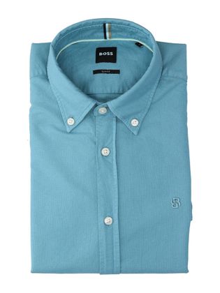 Hugo Boss Watergroen katoenen hemd (slim fit) met lange mouwen