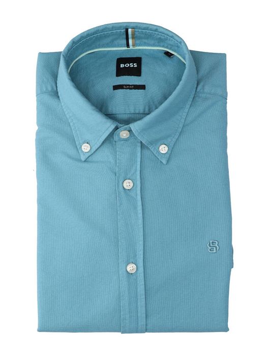 Watergroen katoenen hemd (slim fit) met lange mouwen Hugo Boss