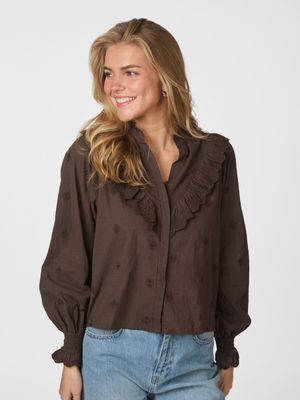 Bruine blouse met kanten detail Degas Neo Noir