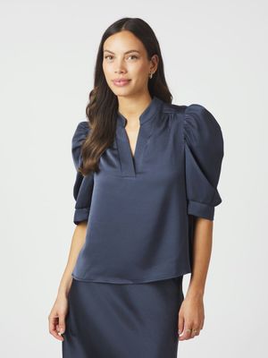 Donkerblauwe blouse Roella Heavy Stateen Neo Noir
