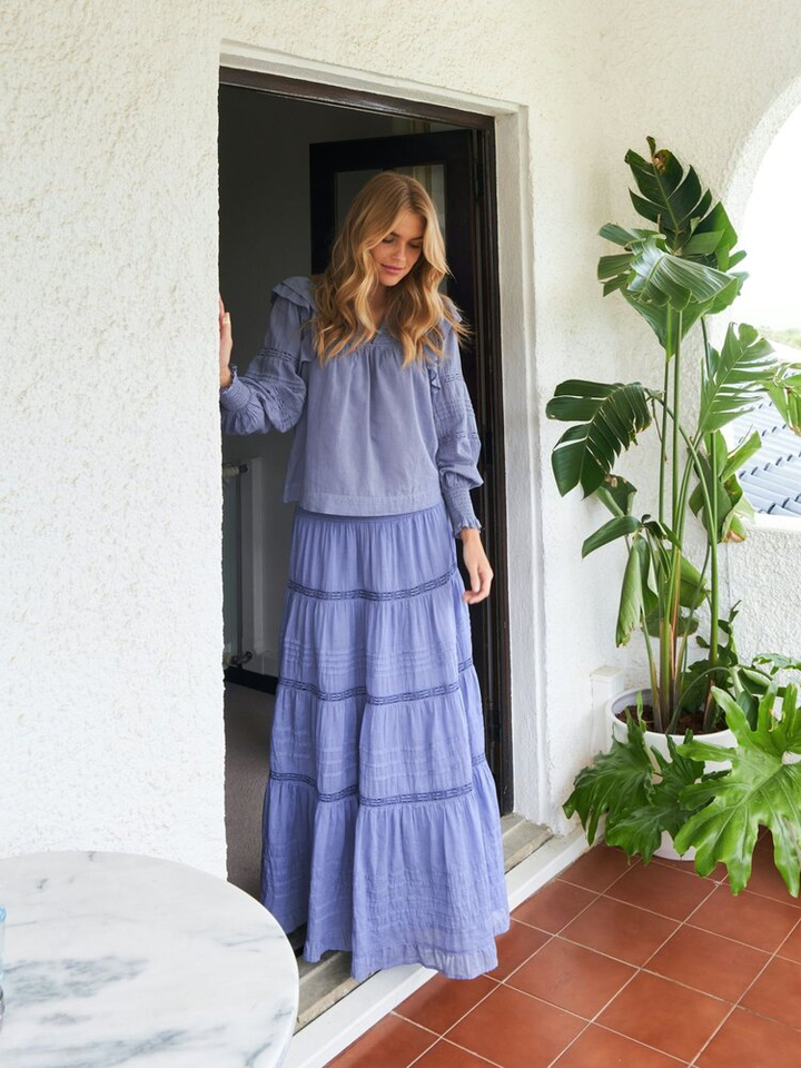 Blauwe rok met broderie en elastiek Felicia Neo Noir 