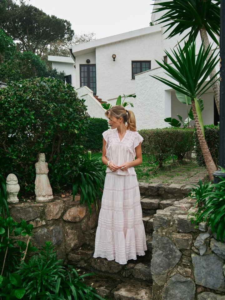 Roze rok met broderie en elastiek Felicia Neo Noir