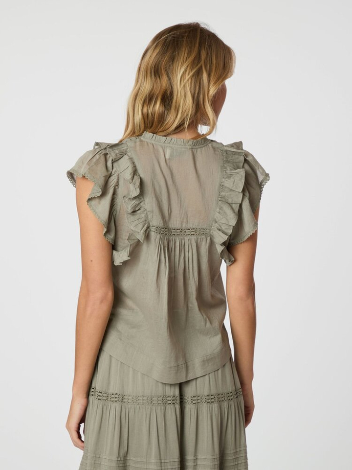 Kaki top met broderie Jayla Neo Noir 