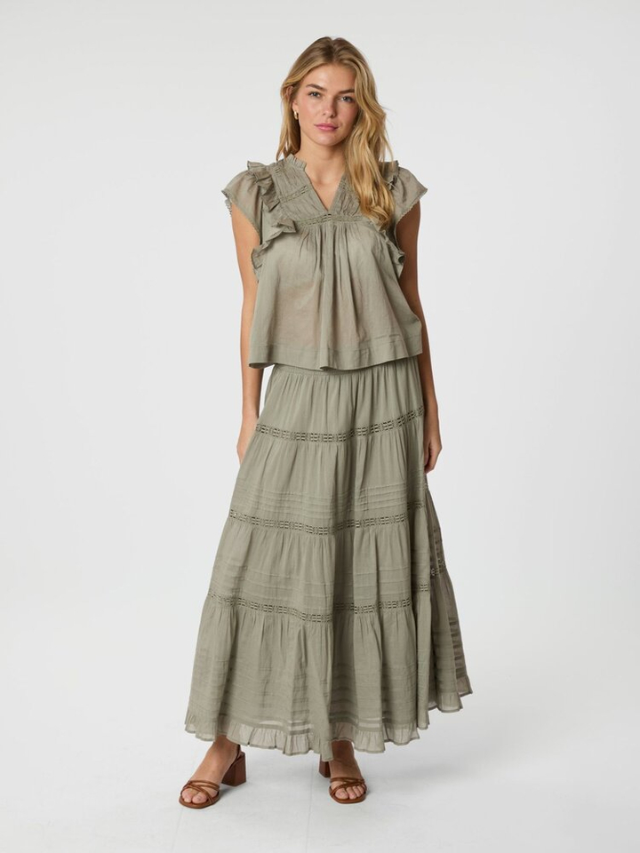 Kaki top met broderie Jayla Neo Noir 