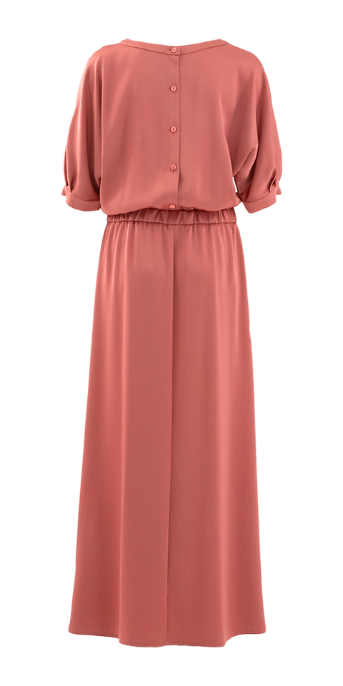 Roestkleurige jurk met knoopjes op de rug Donga Furore