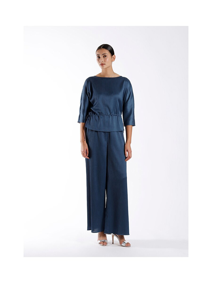 Blauwe losvallende broek met structuur Trossa Furore