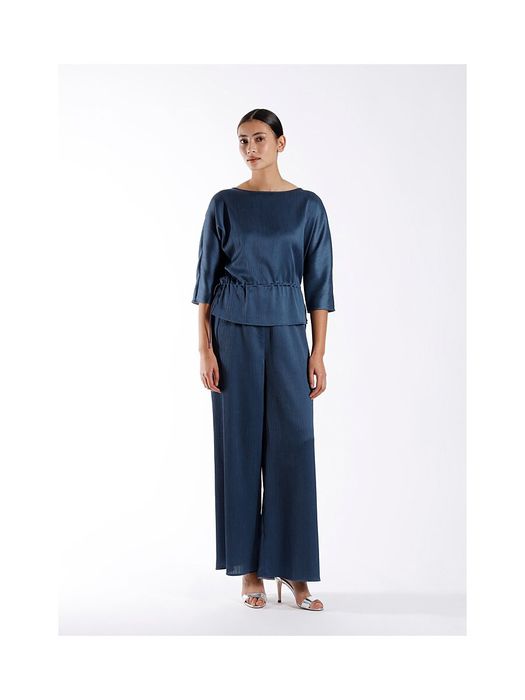 Blauwe losvallende broek met structuur Trossa Furore
