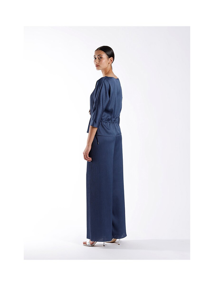 Blauwe losvallende broek met structuur Trossa Furore