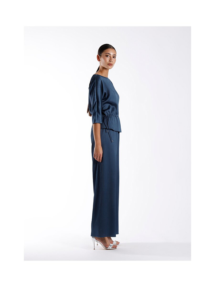 Blauwe losvallende broek met structuur Trossa Furore