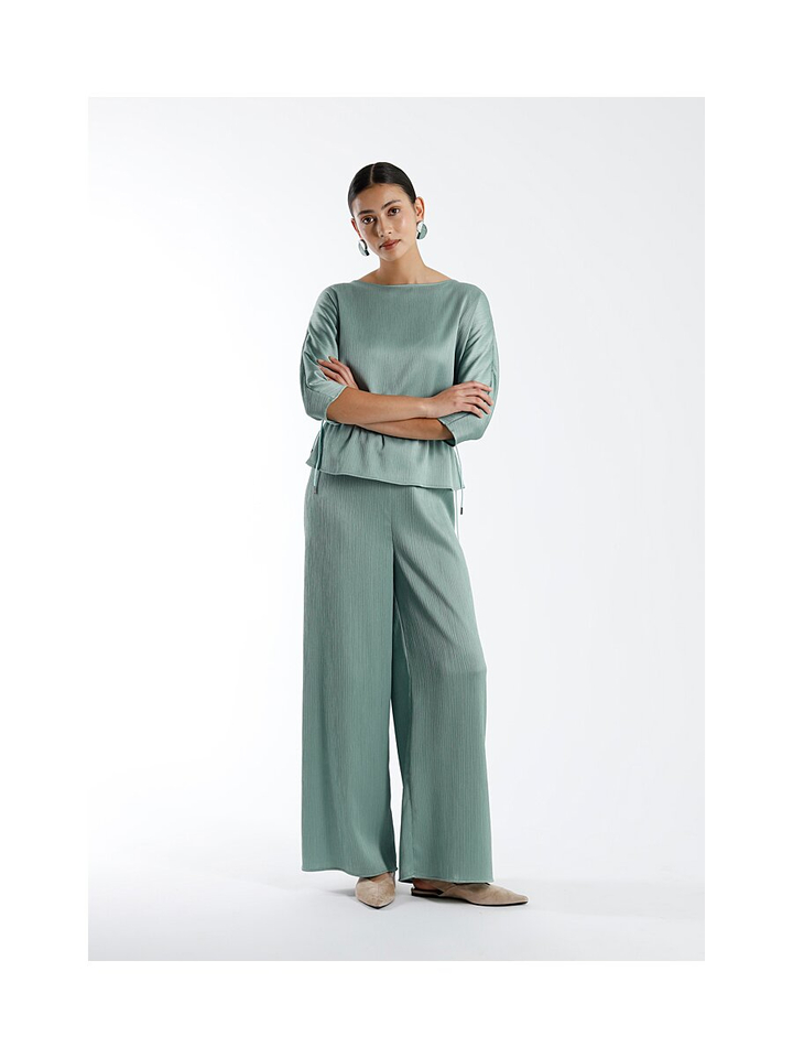 Groene losvallende broek met structuur Trossa Furore