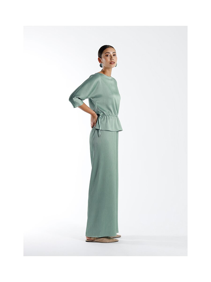 Groene losvallende broek met structuur Trossa Furore